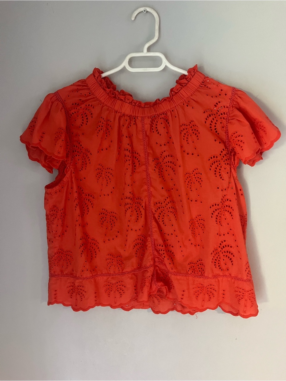 T.J.Maxx Girls' Eyelet Ruffle Neck Short Sleeve Top - Coral
